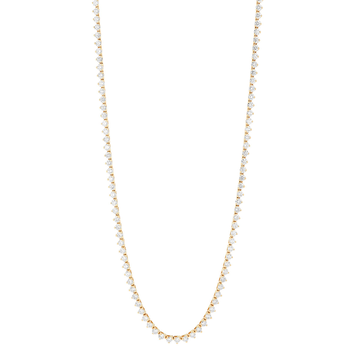 Diamond 3 Prong Tennis Necklace in Yellow Gold, 17