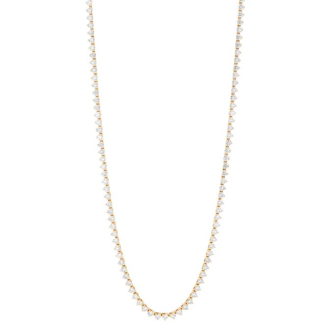 Diamond 3 Prong Tennis Necklace in Yellow Gold, 17", 10.00 aptw