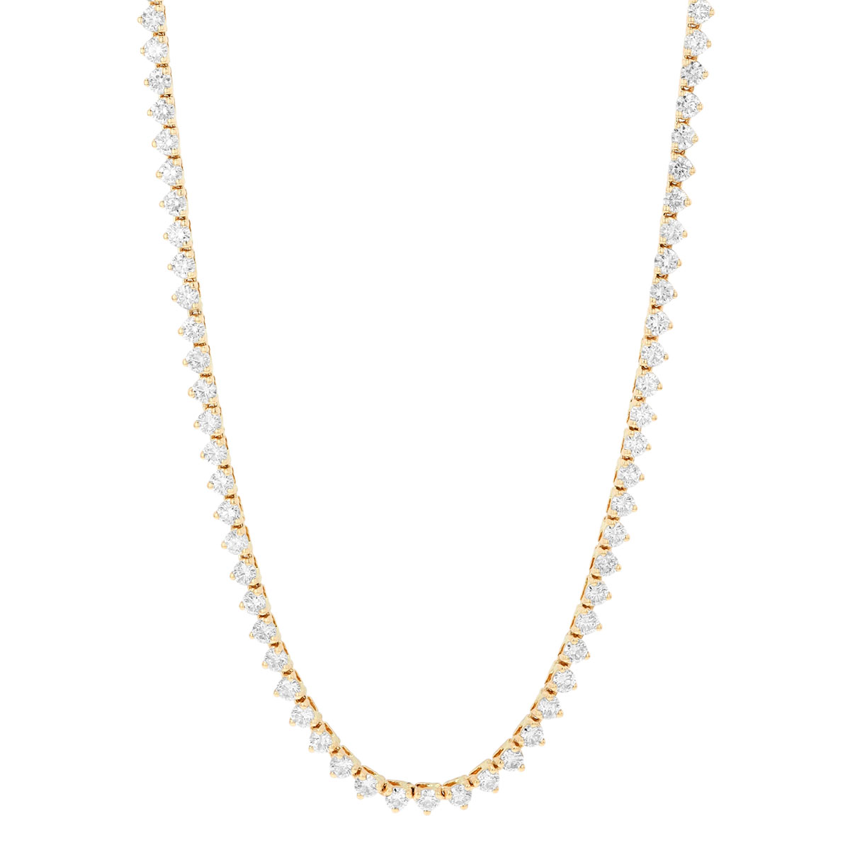 Diamond 3 Prong Tennis Necklace in Yellow Gold, 17