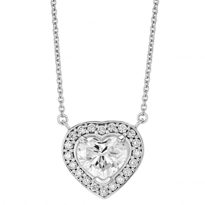 14KWG-RH Heart Halo Diamond Necklace