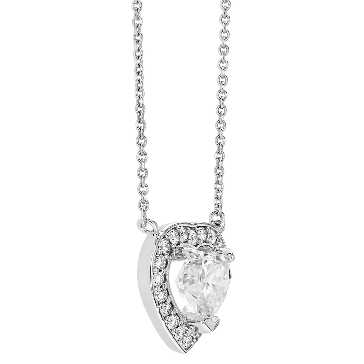 14KWG-RH Heart Halo Diamond Necklace