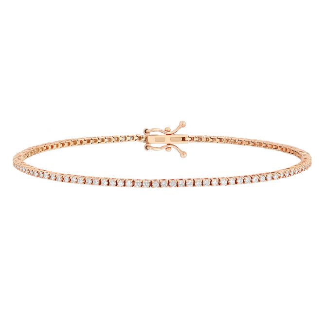Round Diamond 4 Prong Tennis Bracelet in Rose Gold, 7", 1.08 cttw