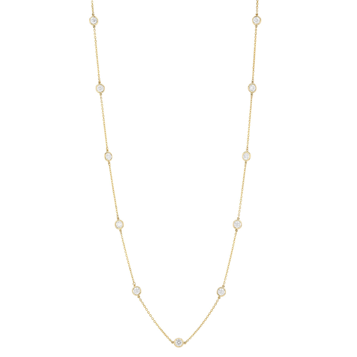 Round Diamond 12 Station Necklace in Yellow Gold, 18