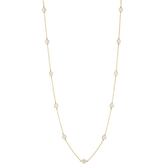 Round Diamond 12 Station Necklace in Yellow Gold, 18", 1.75 aptw