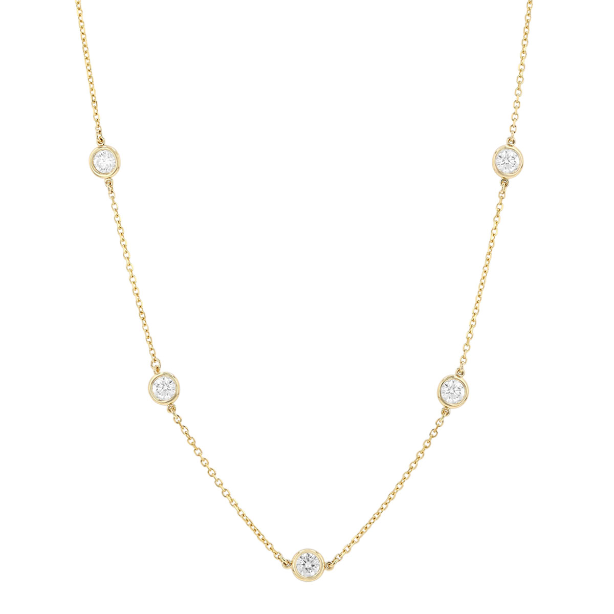 Round Diamond 12 Station Necklace in Yellow Gold, 18