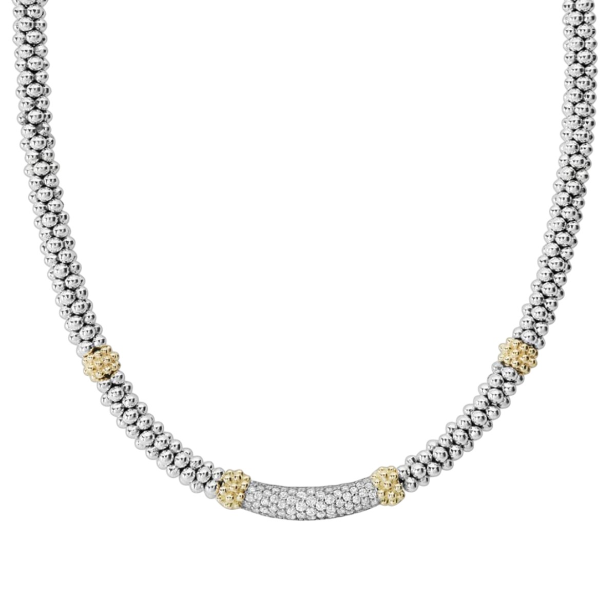 LAGOS Caviar Lux Diamond & Yellow Gold Station Necklace in Sterling Silver, 18