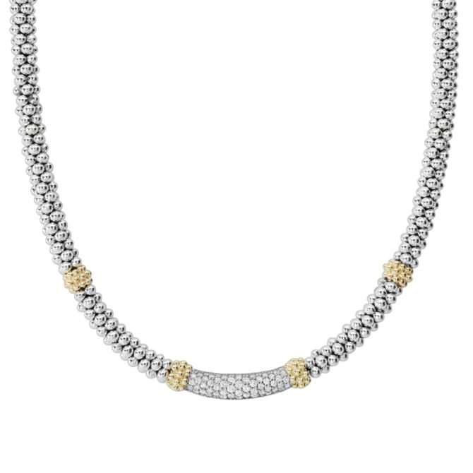 LAGOS Caviar Lux Diamond & Yellow Gold Station Necklace in Sterling Silver, 18"