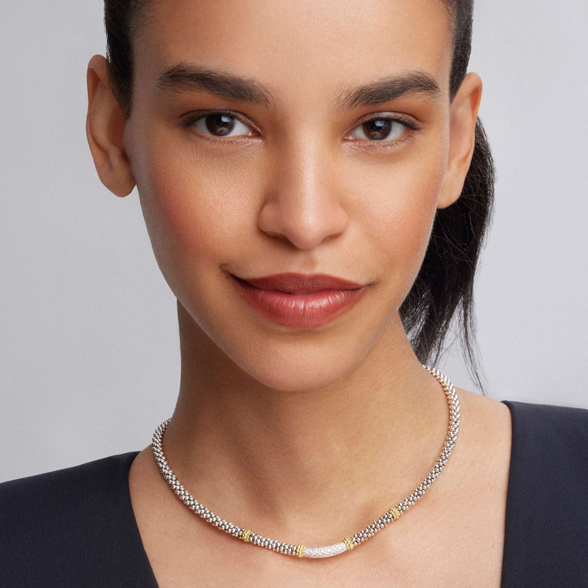 LAGOS Caviar Lux Diamond & Yellow Gold Station Necklace in Sterling Silver, 18