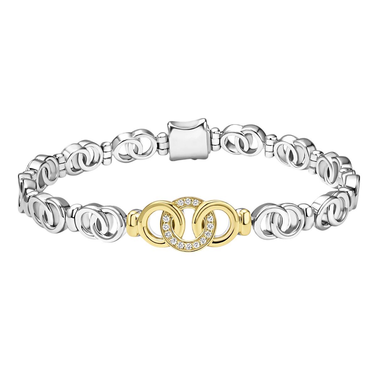 LAGOS Signature Caviar Two-Tone Petite Interlocking Diamond Link Bracelet, Medium