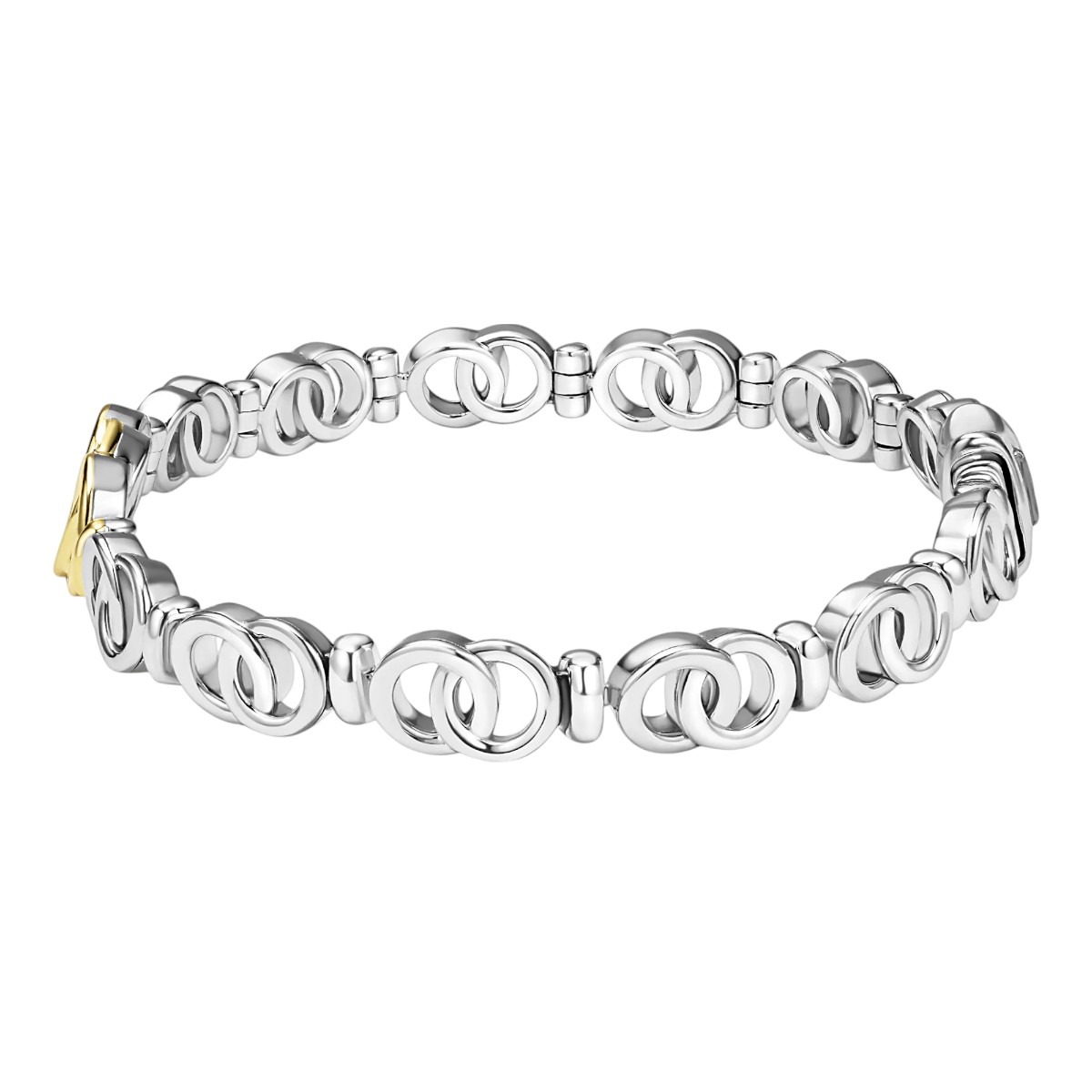 LAGOS Signature Caviar Two-Tone Petite Interlocking Diamond Link Bracelet, Medium