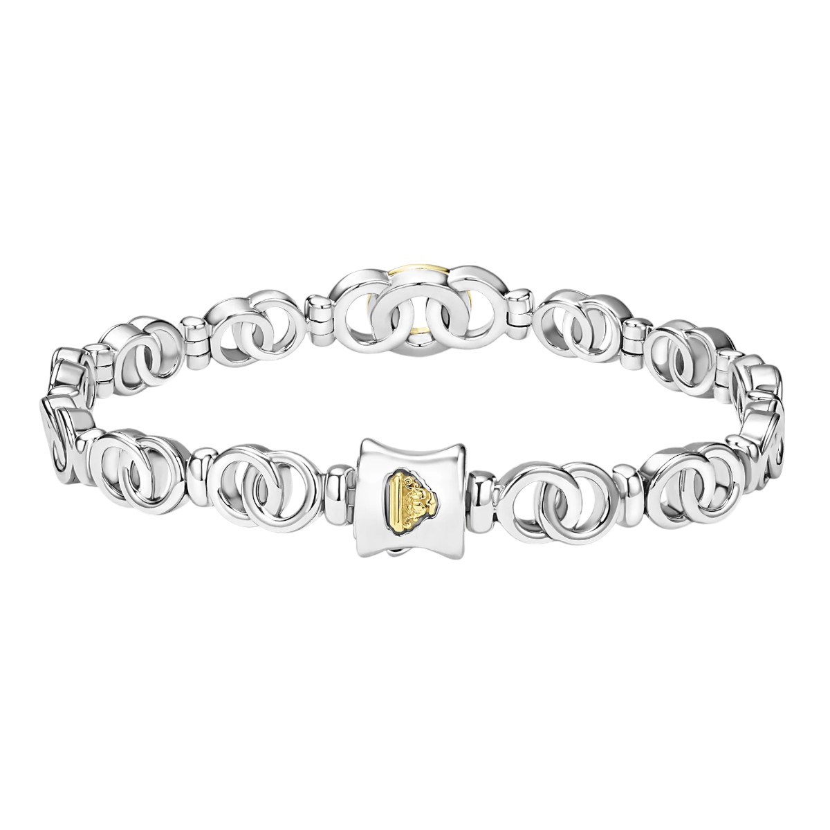 LAGOS Signature Caviar Two-Tone Petite Interlocking Diamond Link Bracelet, Medium