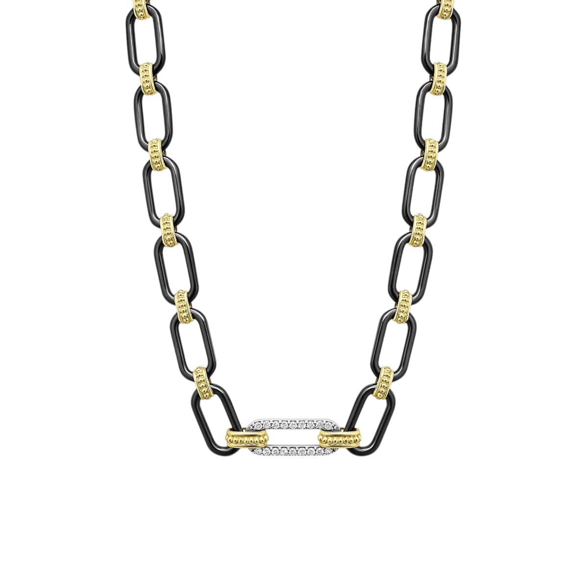 LAGOS Signature Caviar 18K Gold and Black Ceramic Diamond 6mm Necklace, 18