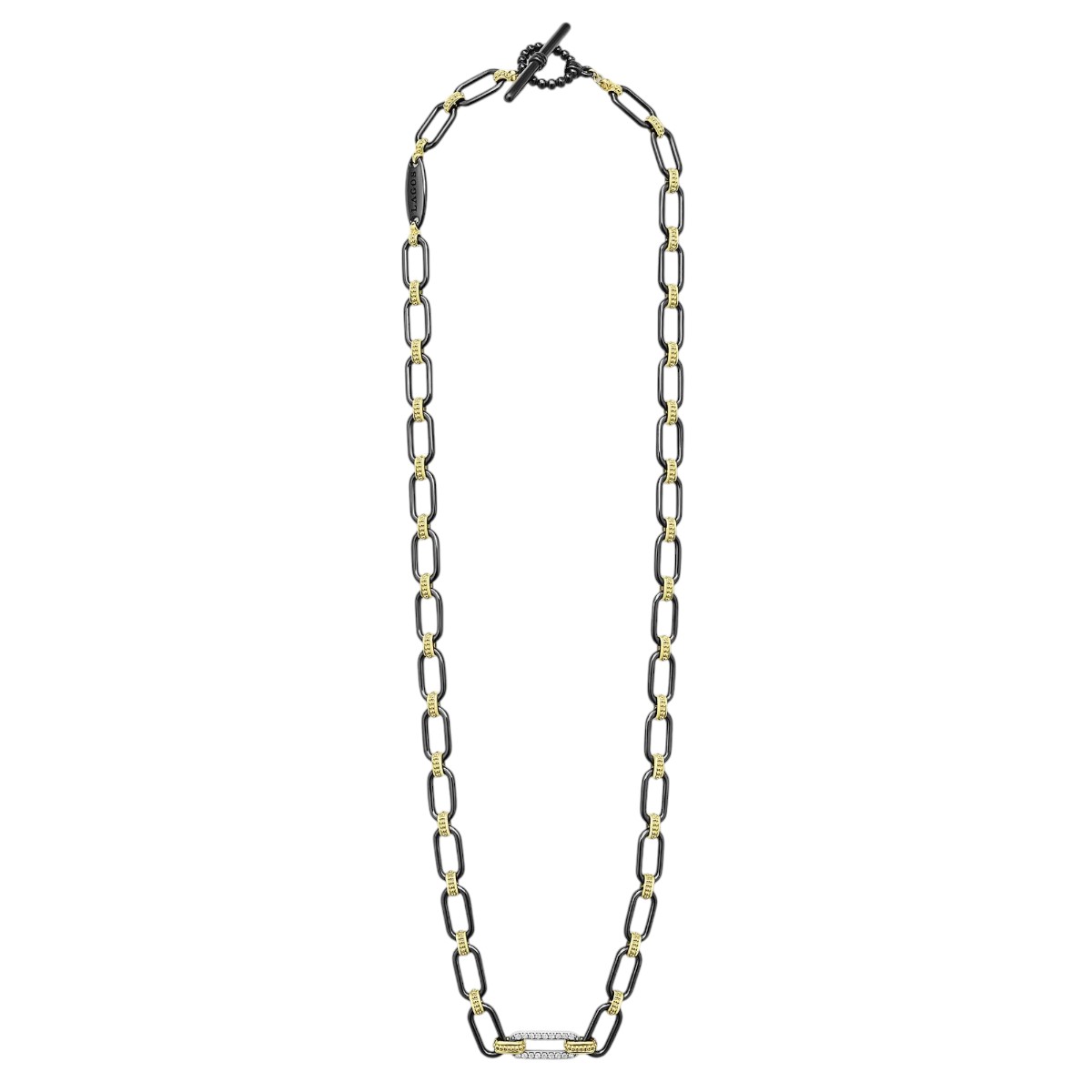 LAGOS Signature Caviar 18K Gold and Black Ceramic Diamond 6mm Necklace, 18