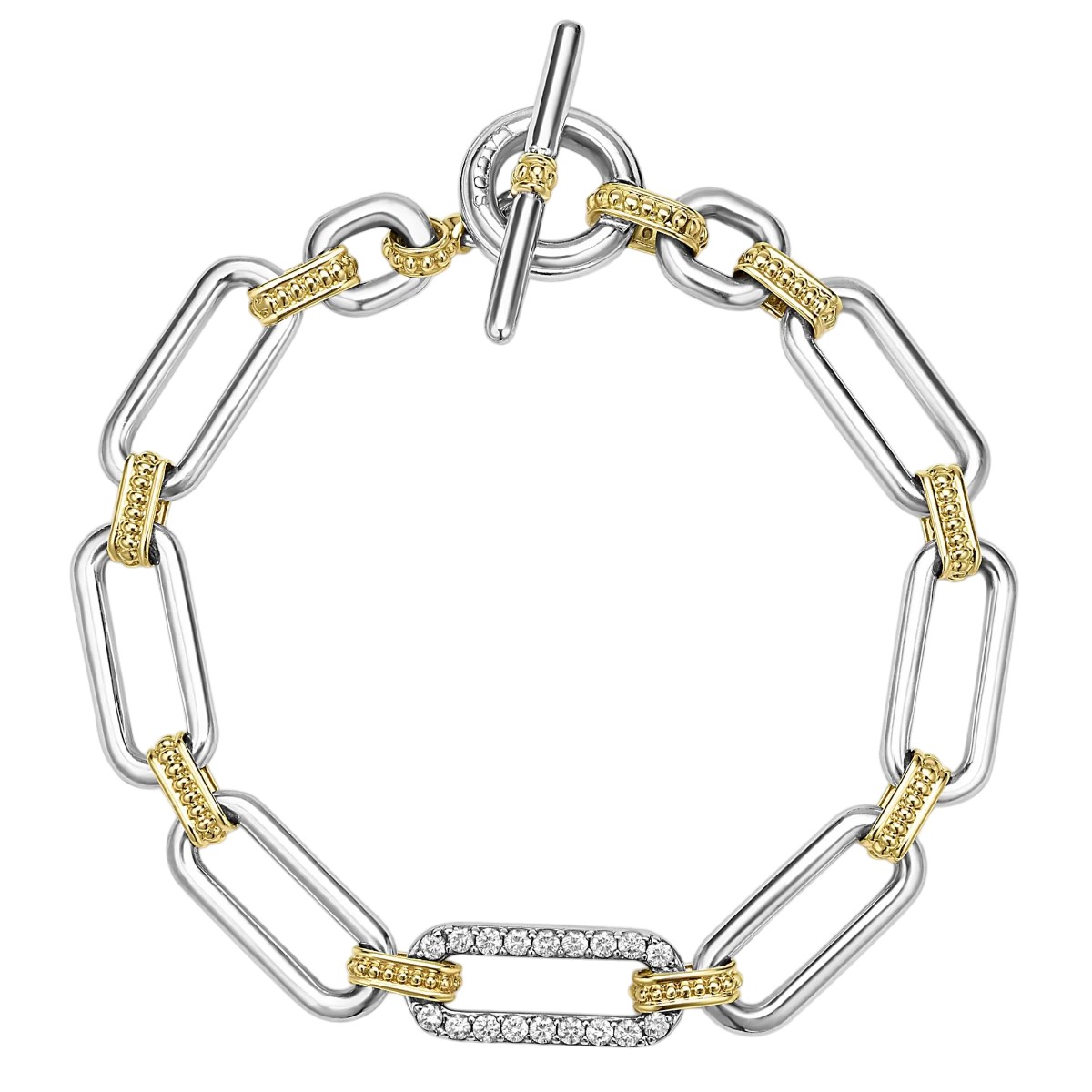 LAGOS Signature Caviar Diamond Link Bracelet in Sterling Silver & Yellow Gold, 7.5