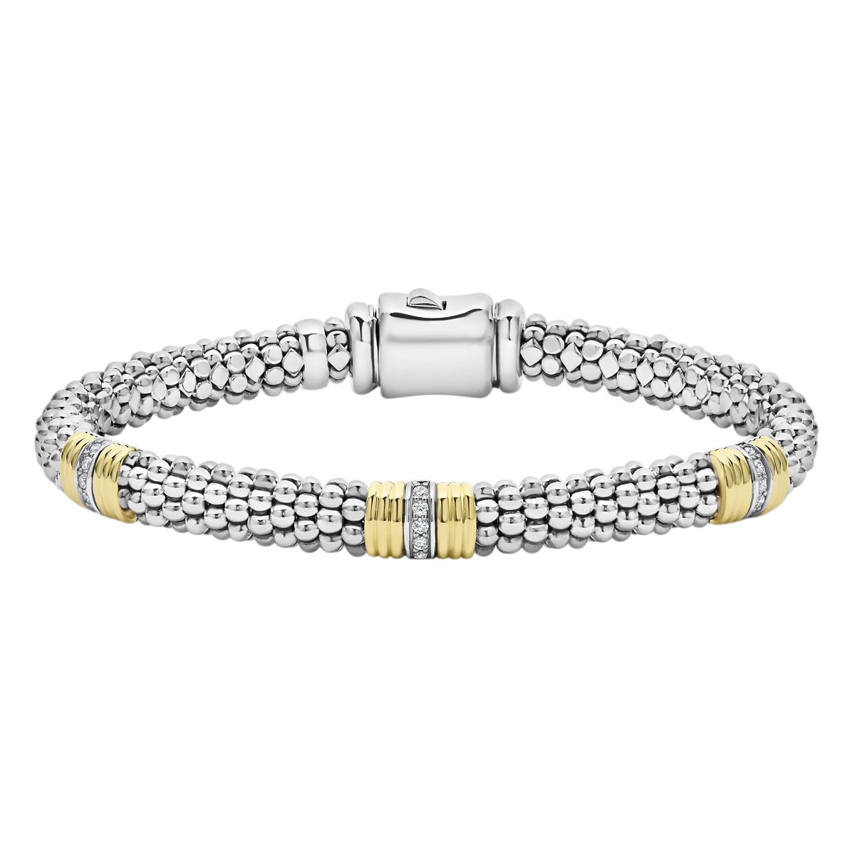 LAGOS Signature Caviar Triple Diamond & Yellow Gold Station Bracelet in Sterling Silver, 7