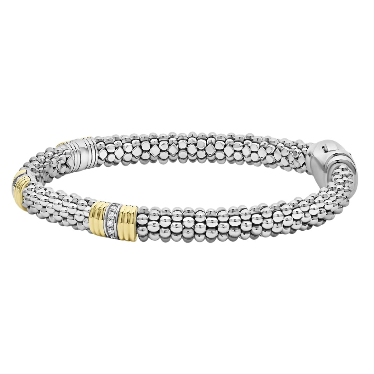 LAGOS Signature Caviar Triple Diamond & Yellow Gold Station Bracelet in Sterling Silver, 7