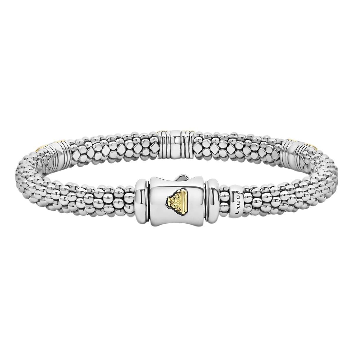 LAGOS Signature Caviar Triple Diamond & Yellow Gold Station Bracelet in Sterling Silver, 7