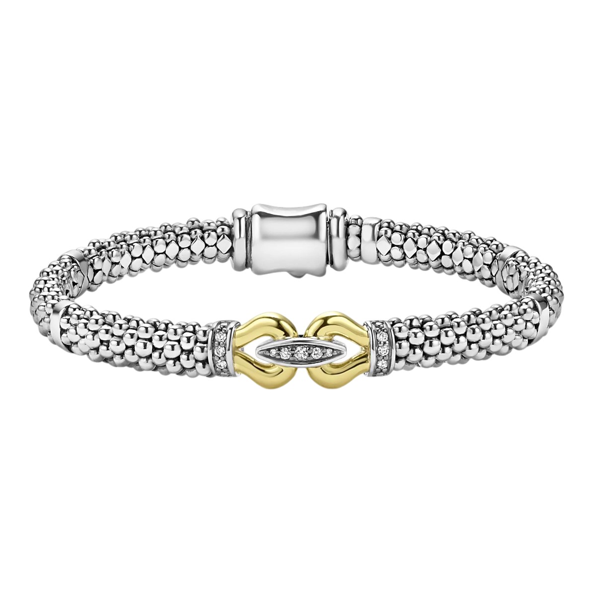 LAGOS Derby Diamond & Yellow Gold Buckle Bracelet in Sterling Silver, 7