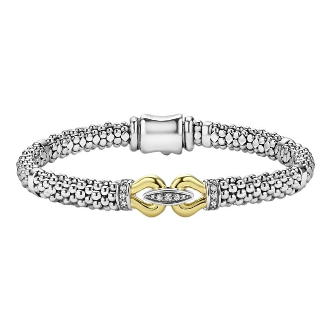 LAGOS Derby Diamond & Yellow Gold Buckle Bracelet in Sterling Silver, 7"