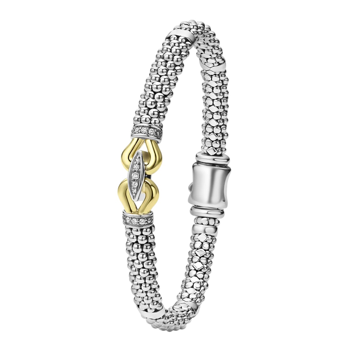 LAGOS Derby Diamond & Yellow Gold Buckle Bracelet in Sterling Silver, 7