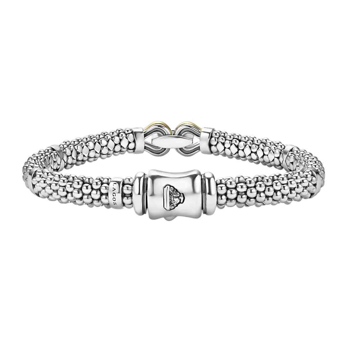 LAGOS Derby Diamond & Yellow Gold Buckle Bracelet in Sterling Silver, 7