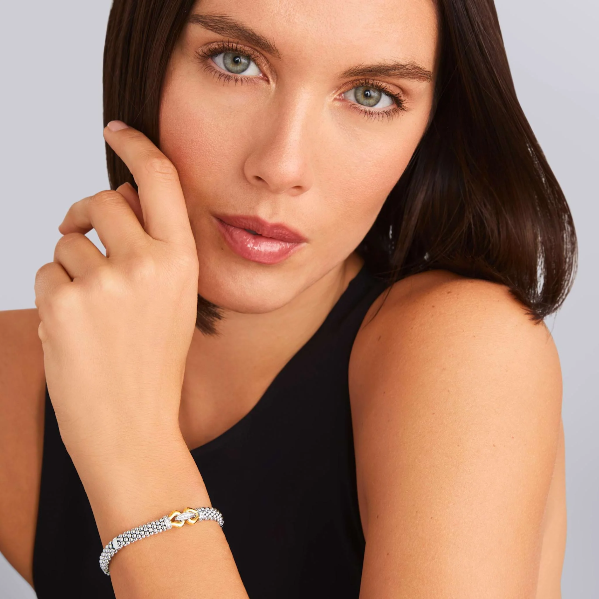 LAGOS Derby Diamond & Yellow Gold Buckle Bracelet in Sterling Silver, 7