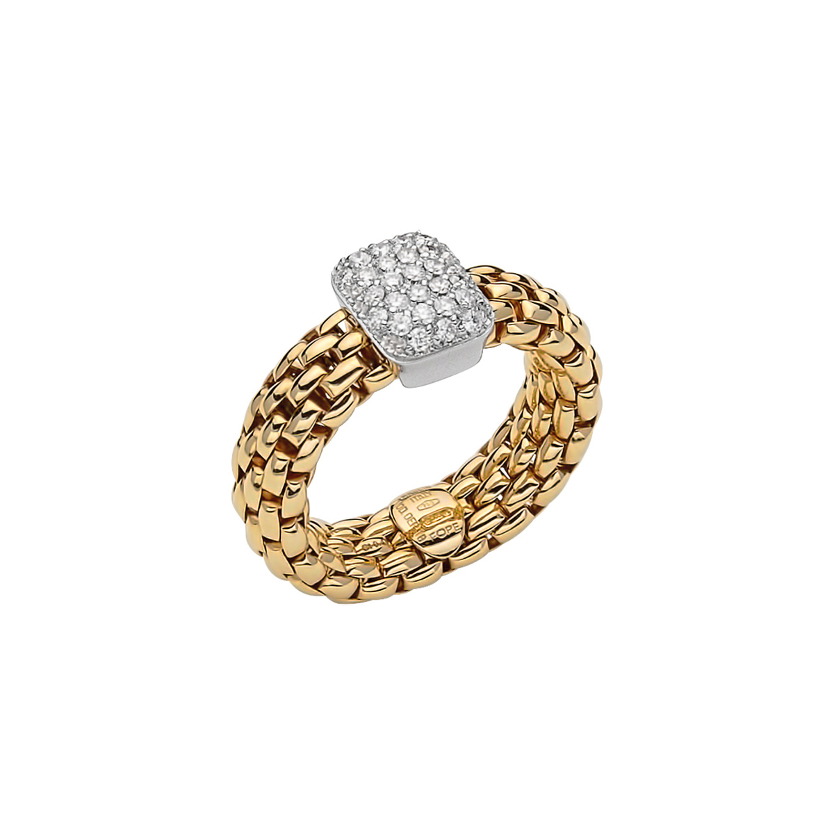 FOPE Flex'It Diamond Pavé Rectangle Flexible Ring in Yellow Gold