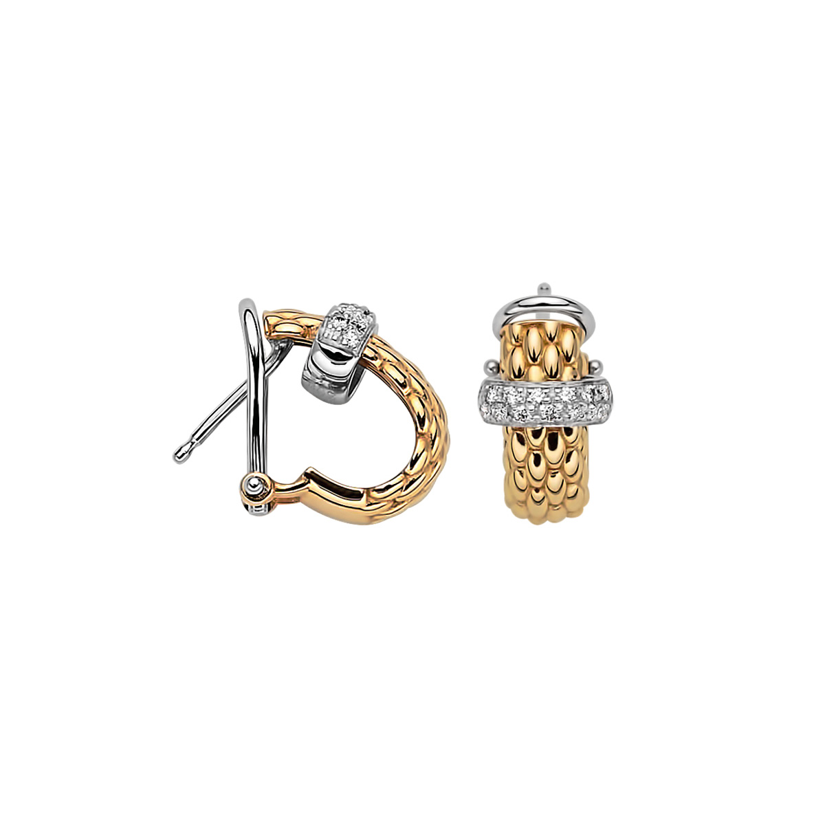FOPE Diamond Pavé Rondel Hoop Earrings in Two Tone