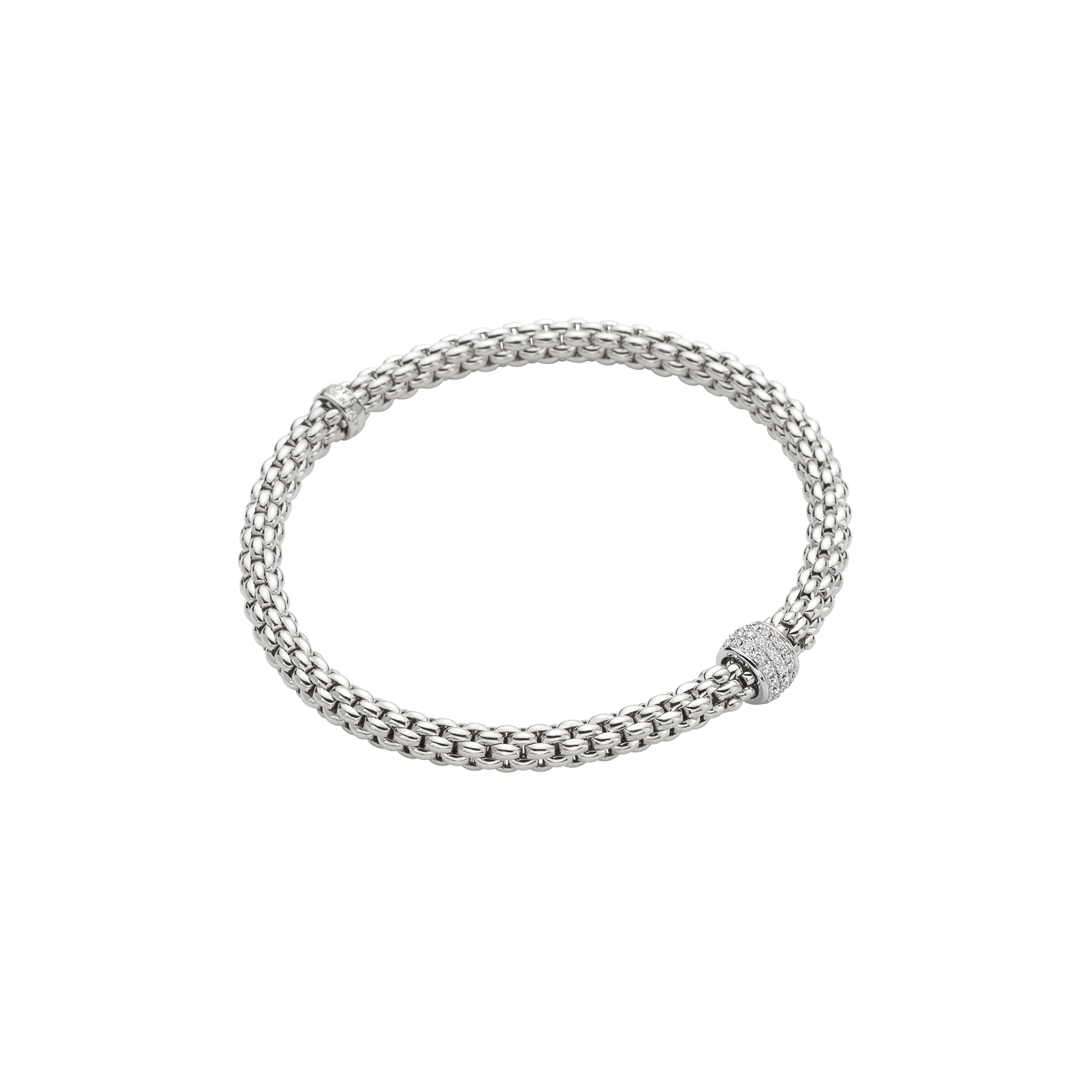 FOPE Flex'It Diamond Pavé Rondel Flexible Bracelet in White Gold