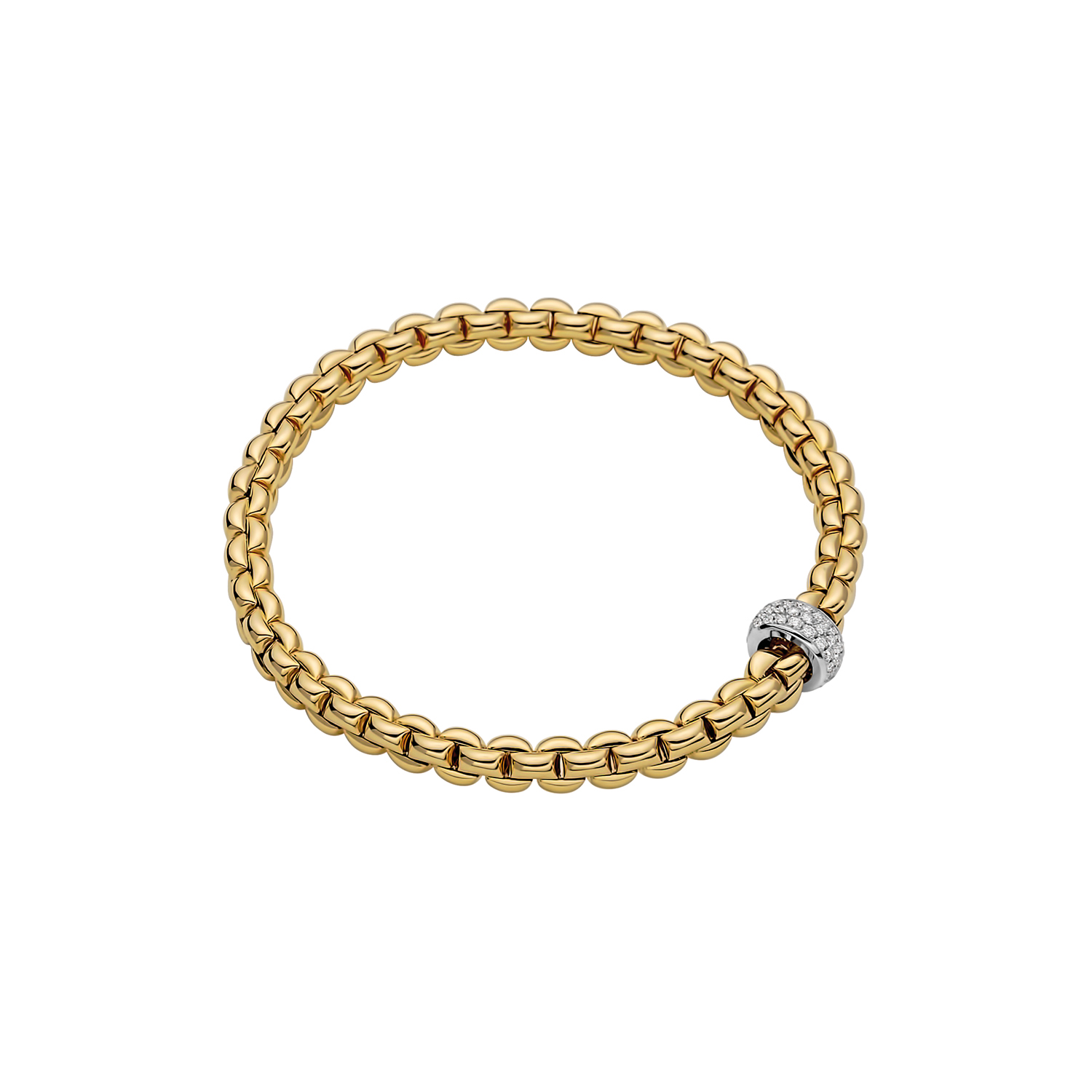 FOPE Flex'It Diamond Pavé Rondel Thick Flexible Bracelet in Two Tone