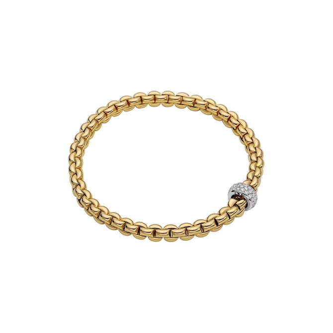 FOPE Flex'It Diamond Pavé Rondel Thick Flexible Bracelet in Two Tone