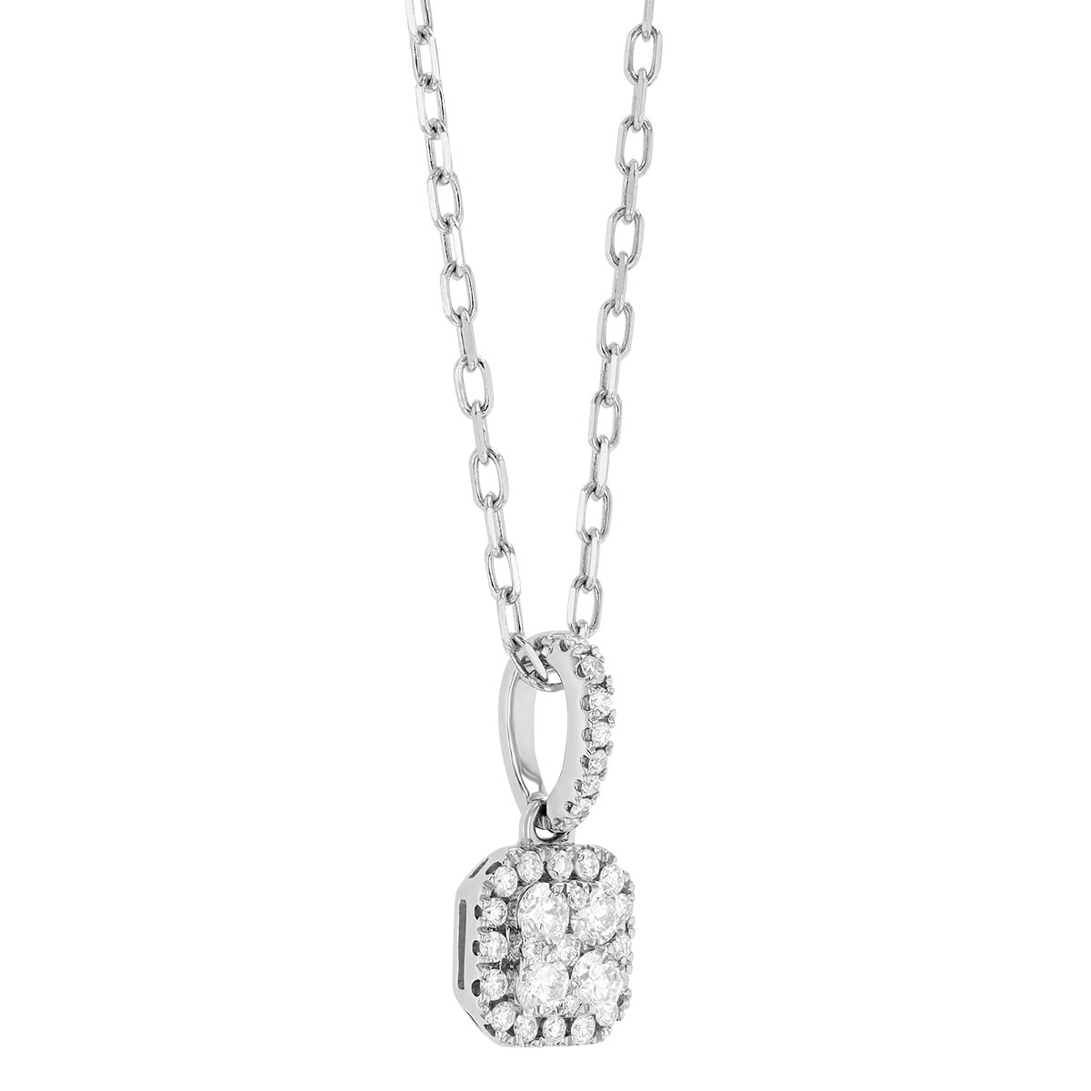 Diamond Cluster Square Pendant in White Gold