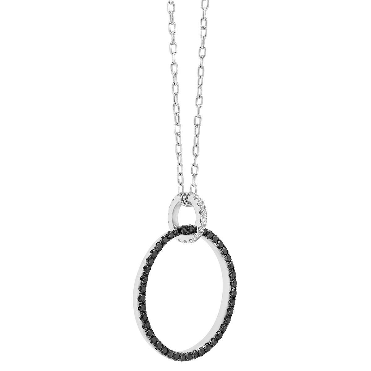 Black Diamond Open Circle Pendant in White Gold & Black Rhodium