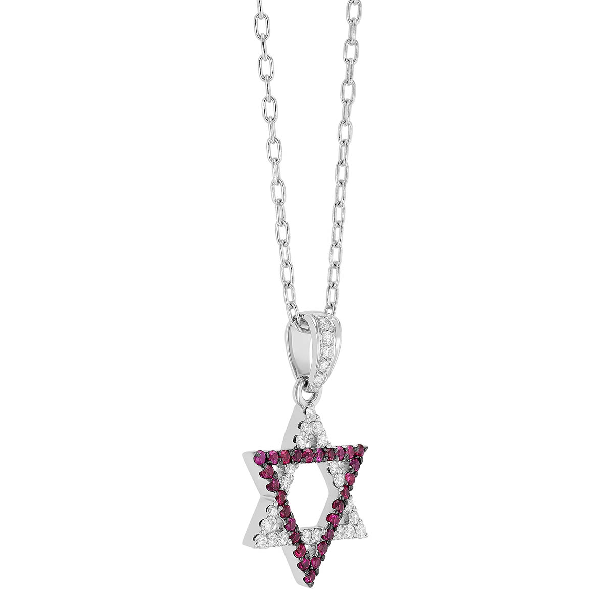 Ruby & Diamond Star of David Pendant in White Gold & Black Rhodium