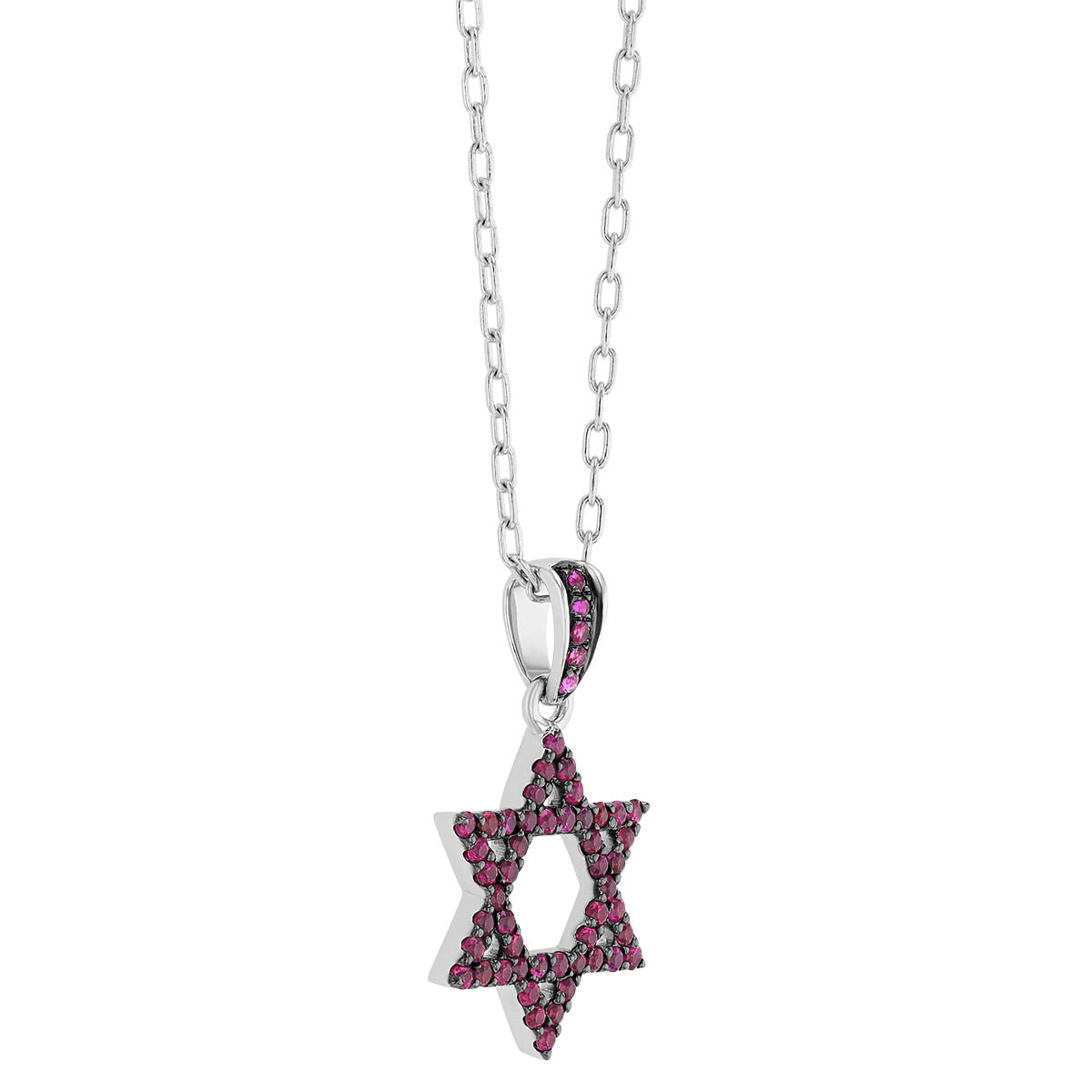 Ruby Star of David Pendant in White Gold & Black Rhodium