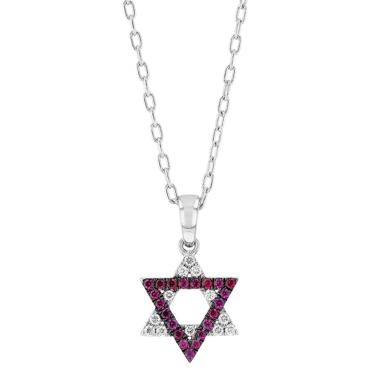 Ruby & Diamond Star of David Pendant in White Gold & Black Rhodium