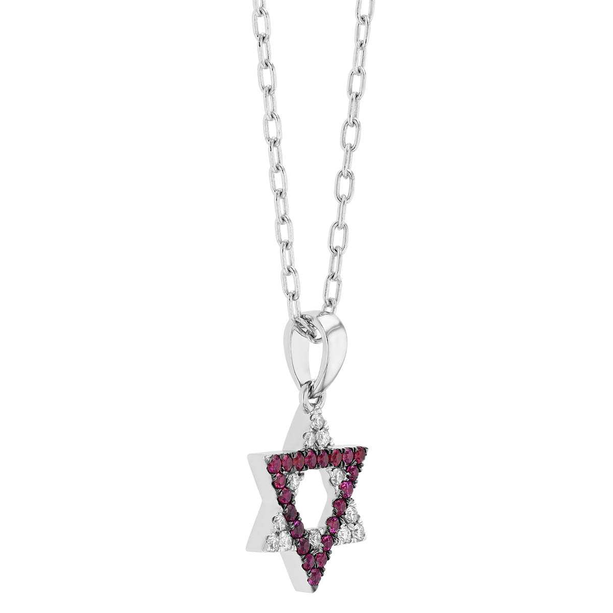 Ruby & Diamond Star of David Pendant in White Gold & Black Rhodium