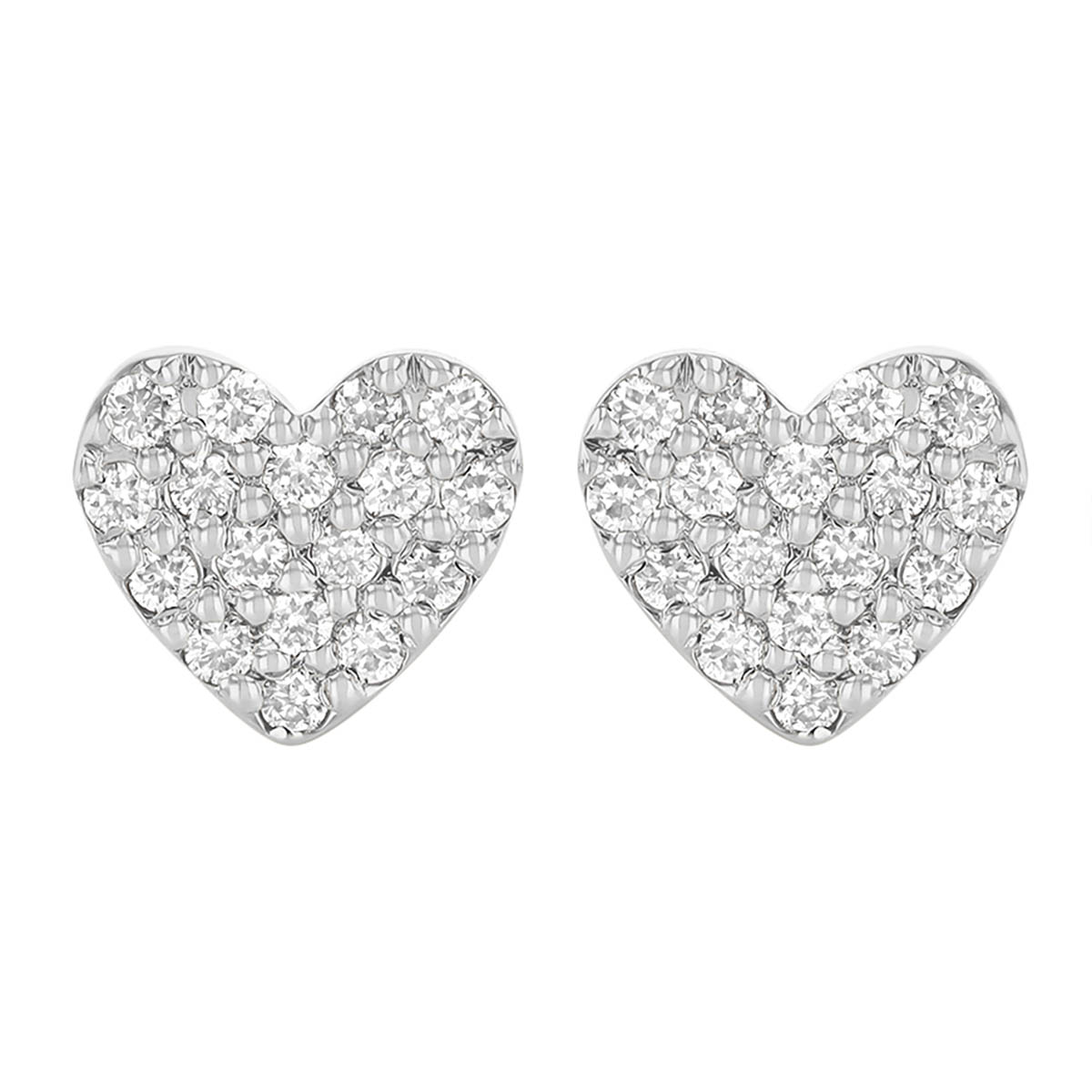 Diamond Pave Dainty Heart Stud Earrings in White Gold