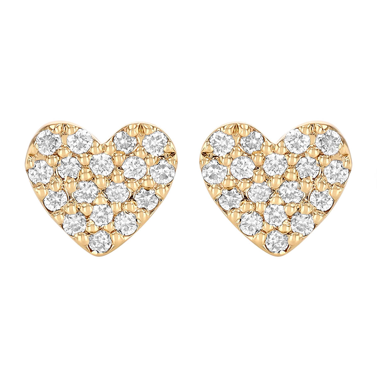 Diamond Pave Dainty Heart Stud Earrings in Yellow Gold