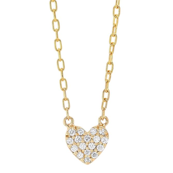 Diamond Pave Dainty Heart Pendant in Yellow Gold
