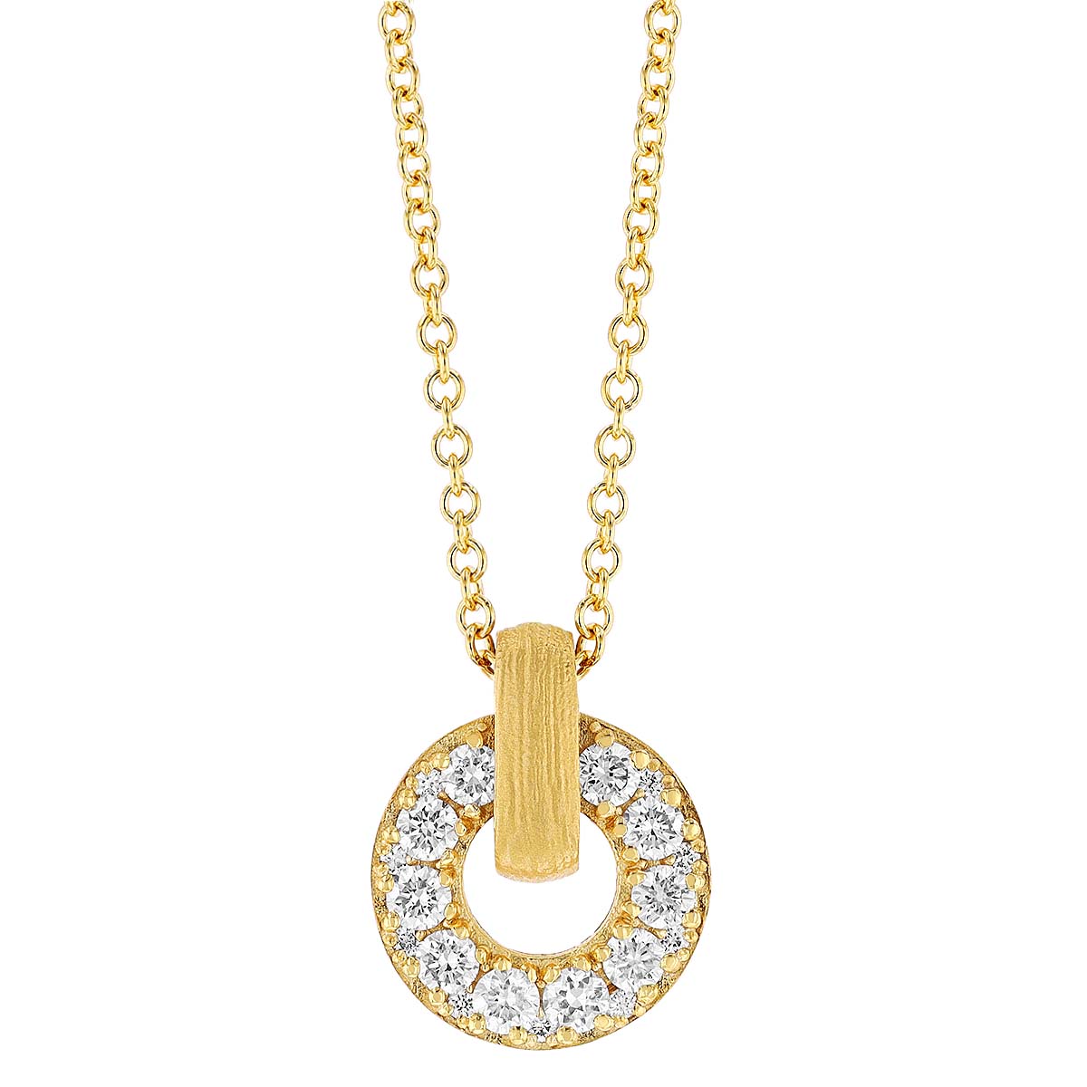 Marika Diamond Open Circle Pendant in Satin Yellow Gold