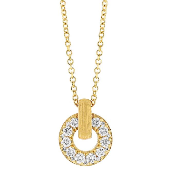 Marika Diamond Open Circle Pendant in Satin Yellow Gold