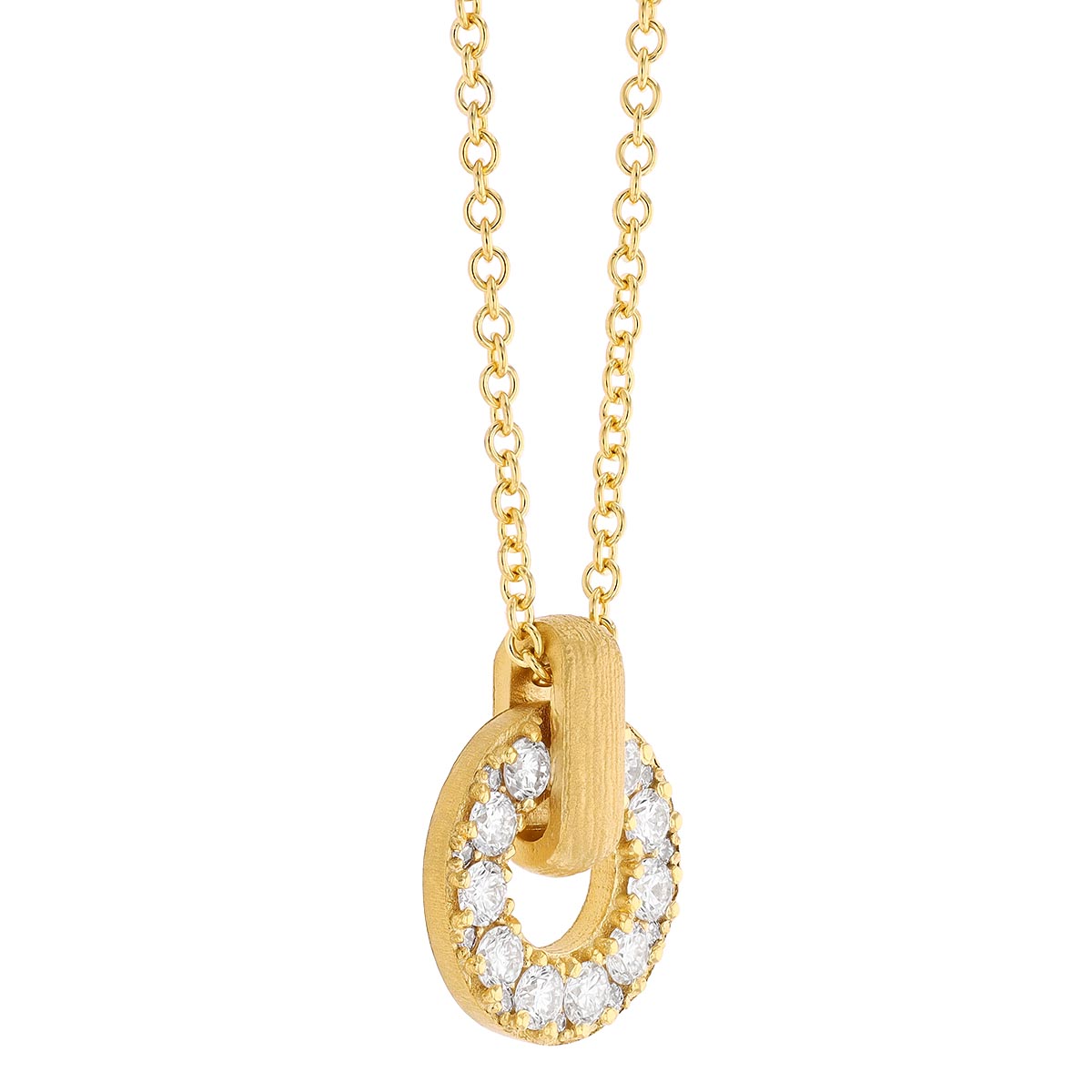Marika Diamond Open Circle Pendant in Satin Yellow Gold
