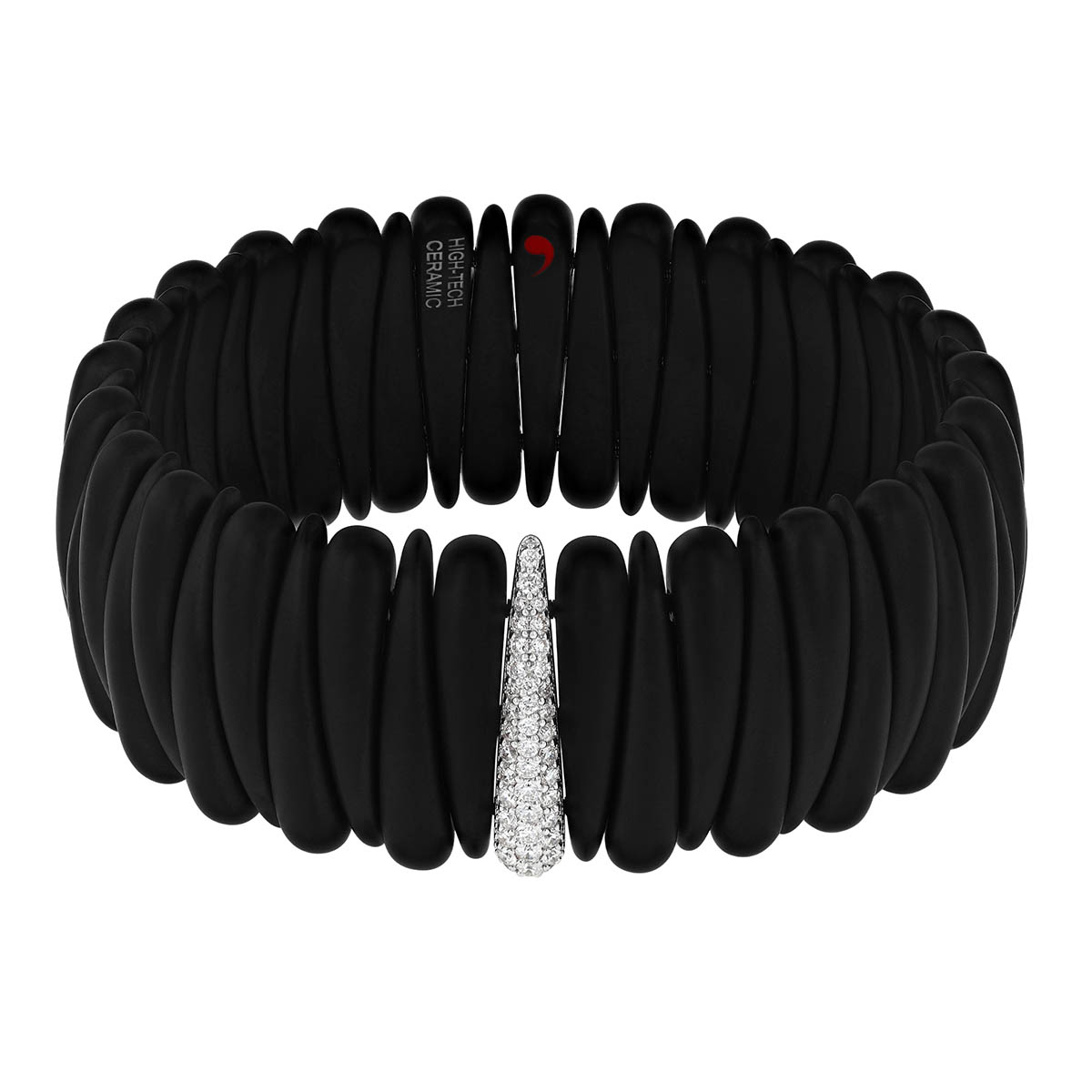 Demeglio Extensible Artiglio Diamond Pavé Wide Stretch Bracelet in White Gold & Black Ceramic