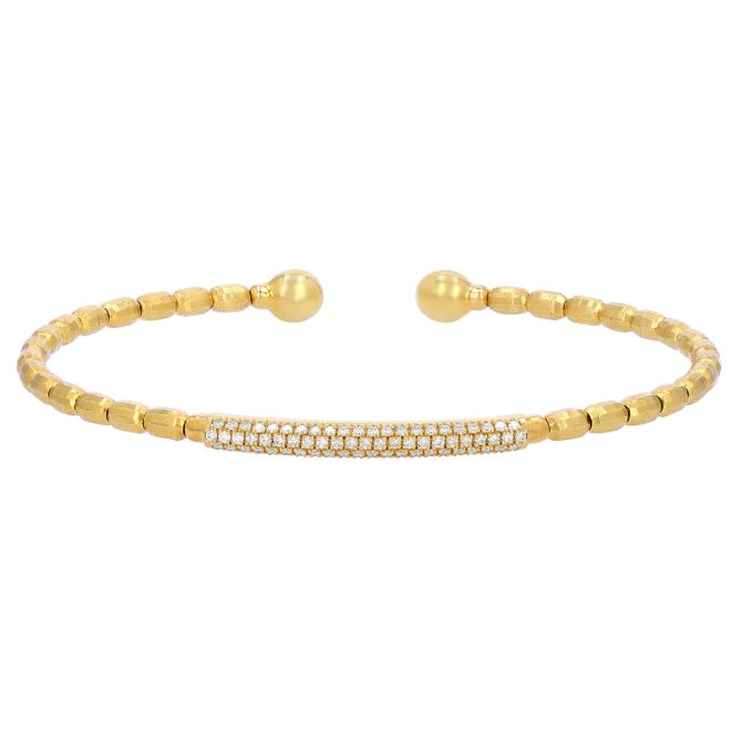 Marika Yellow Gold Cuff Bracelet with Diamond Pave Bar Station
