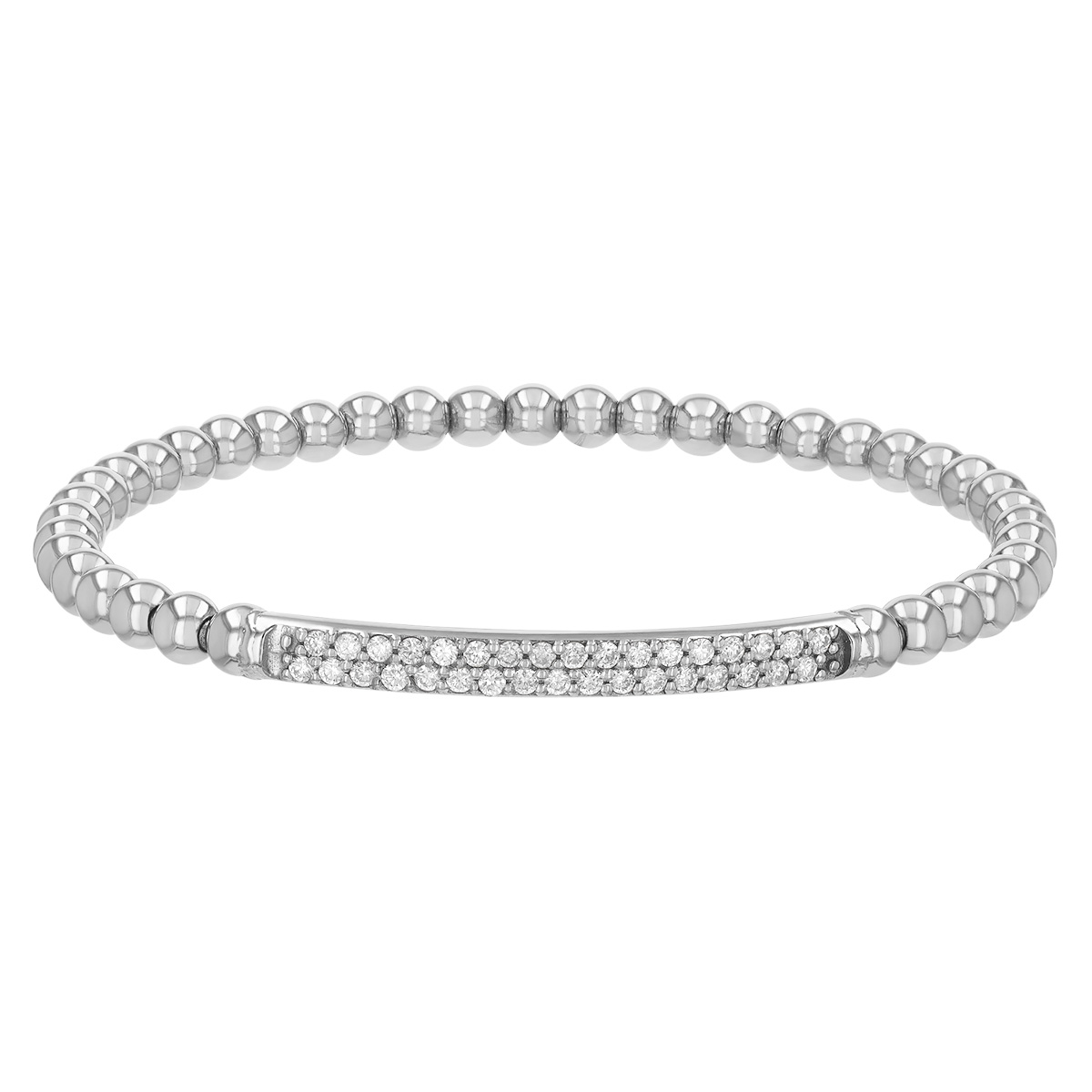 Diamond 2 Row Beaded Stretch Bracelet in White Gold