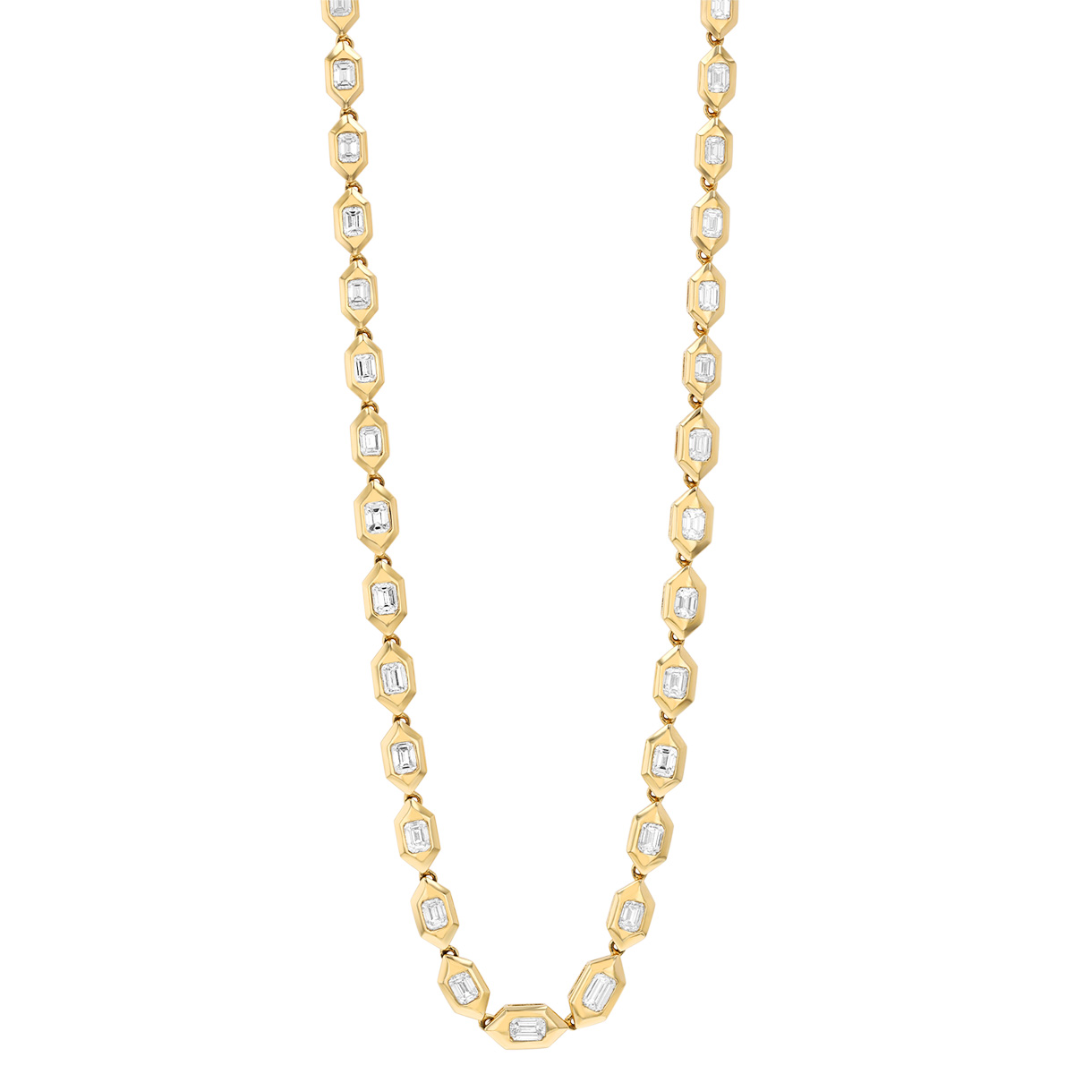 Emerald Cut Diamond & Hexagon Bezel Riviera Necklace in Yellow Gold, 16