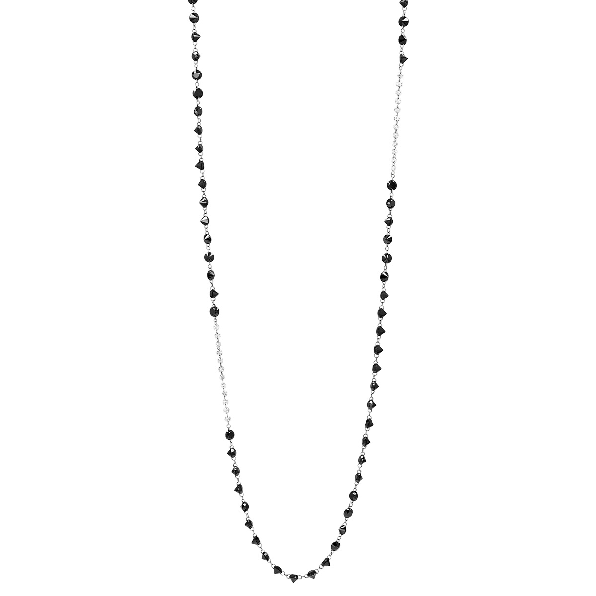 Black & White Diamond Section Long Chain Necklace in White Gold, 40