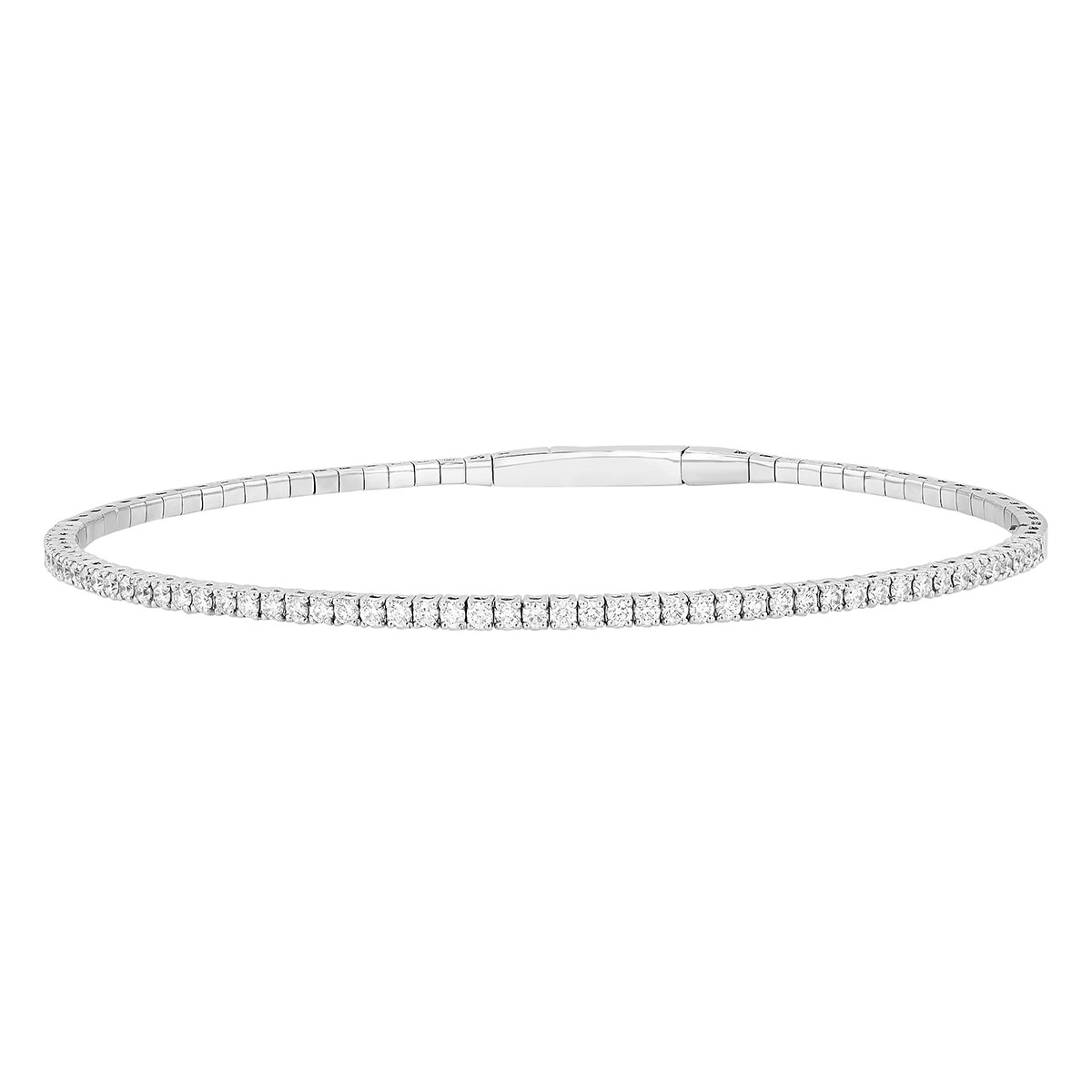 Diamond Prong Set Cuff Bracelet in White Gold, 0.81 cttw