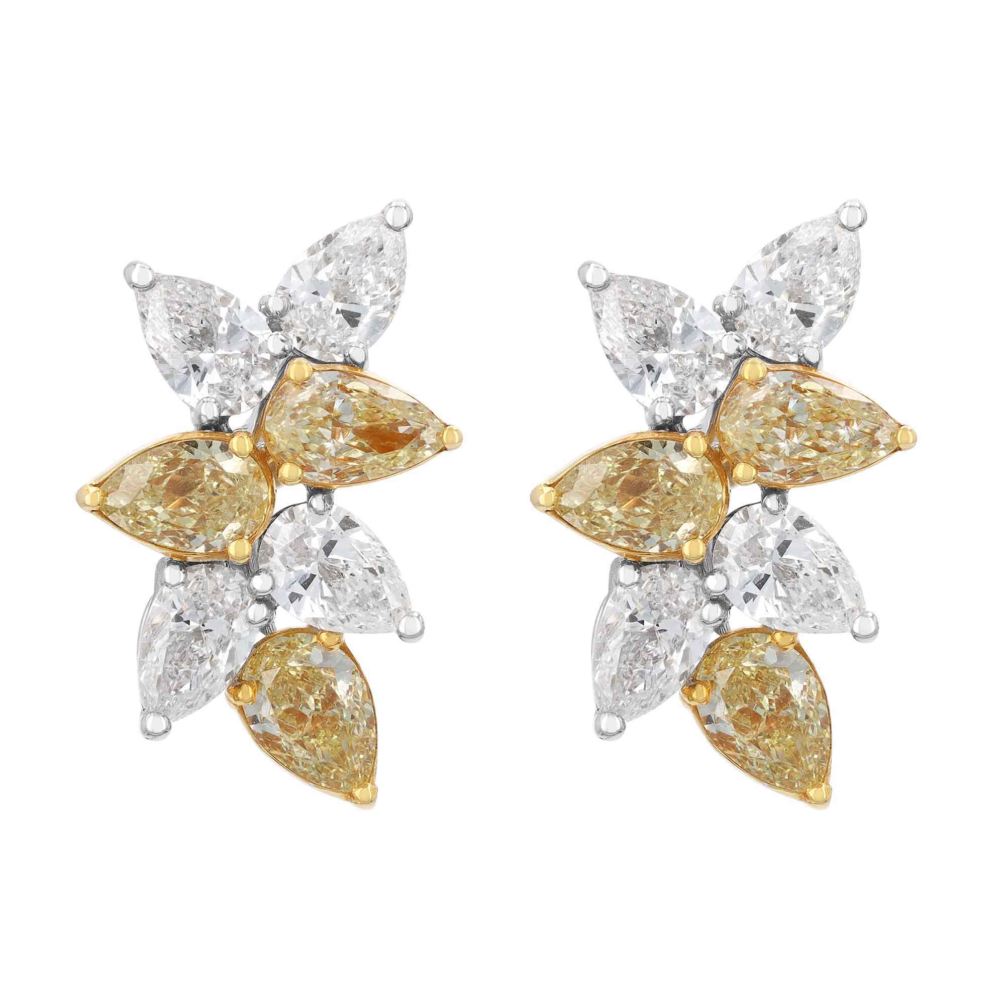 Yellow & White Pear Diamond Sunshine Post Earrings in Yellow & White Gold